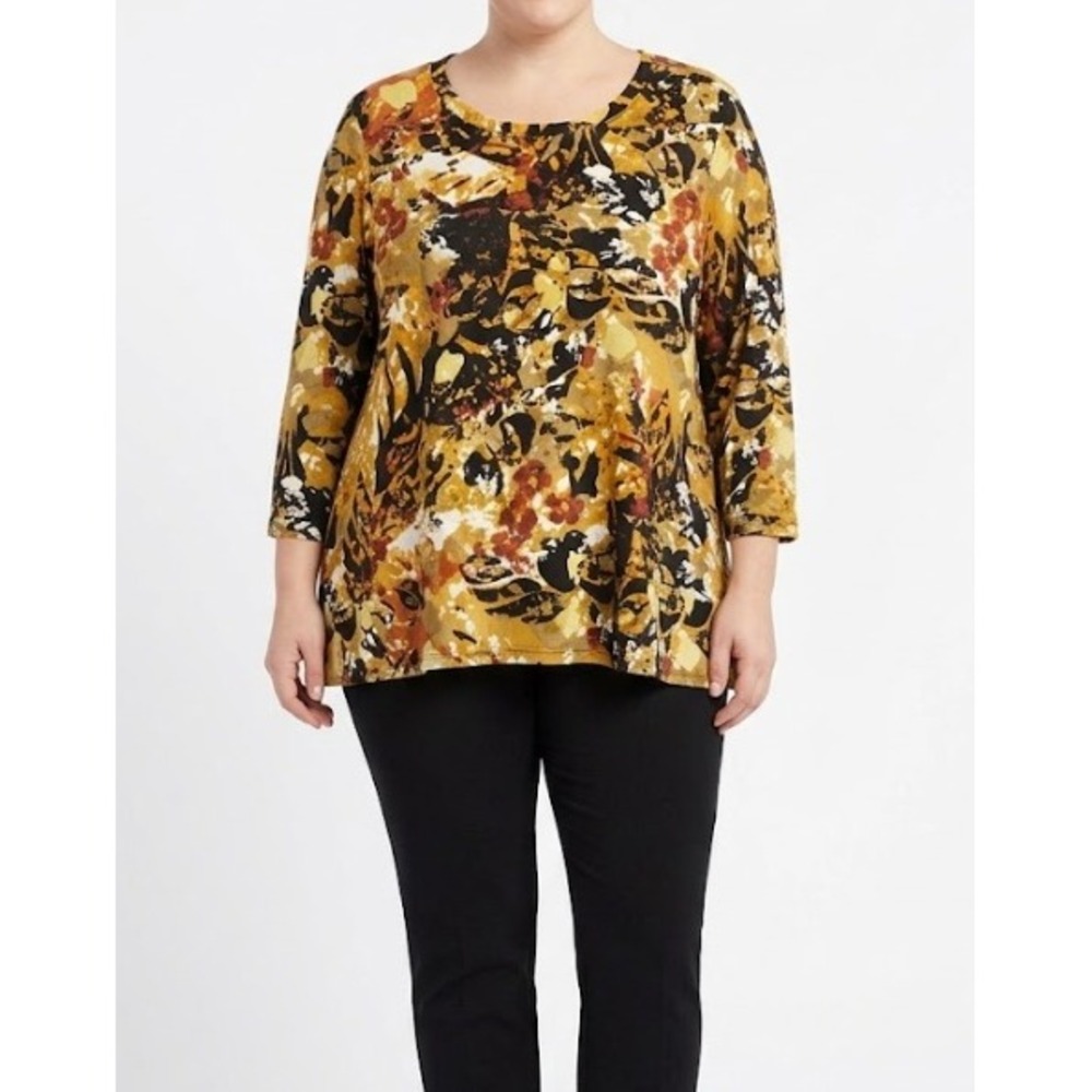 New Attitudes by Renee Top XL Multi Abstract Cutout Back 3/4 Sleeve Stretch